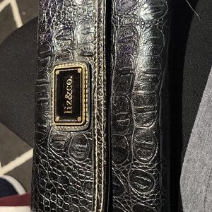 liz & co. Black Croc-Embossed Wallet with Gold Plaque